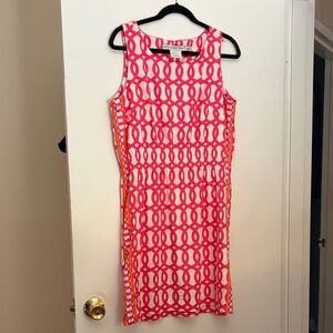 Gretchen Scott Designer Pink and White Geometric  Dress w/orange side accents